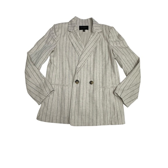 Banana Republic Long&Lean‎ Cream Striped Blazer Sz 8 Women's Linen Blend #QR7-6 - Picture 10 of 11